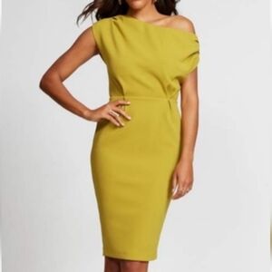 New York & Company One-Shoulder Yellow Dress
